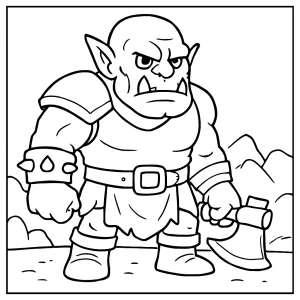Orc warrior coloring page for free printable fun, featuring a fierce fantasy orc ready for coloring.