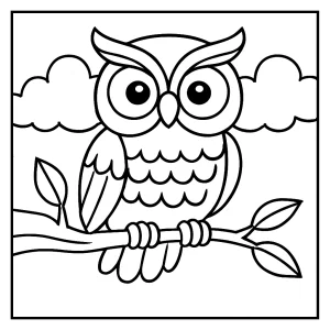 Owl on a branch coloring page for free printable activities