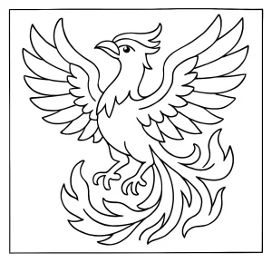 Phoenix coloring page – printable sheet for kids and adults featuring a mythical firebird illustration