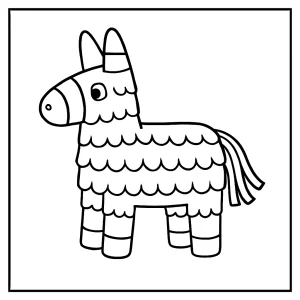 Piñata coloring page for kids, printable festive activity sheet featuring a classic donkey-shaped piñata