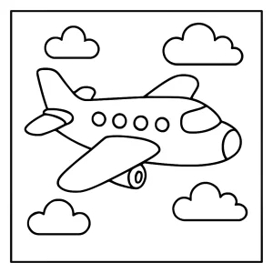 Airplane coloring page for free printable activity featuring a detailed plane in the sky