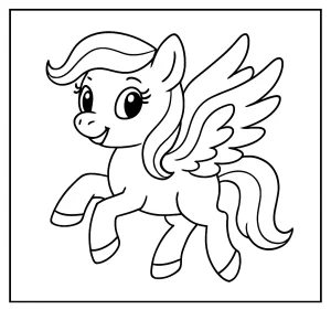 Printable coloring page of a pony with wings for kids