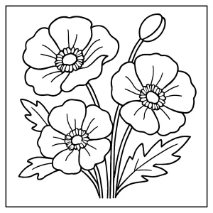 poppy flower coloring page printable for kids and adults