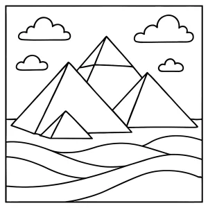 Pyramids coloring page featuring ancient Egyptian pyramids in a printable outline for kids