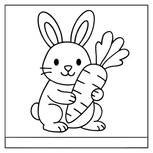 Rabbit with carrot coloring page, free printable for kids and families
