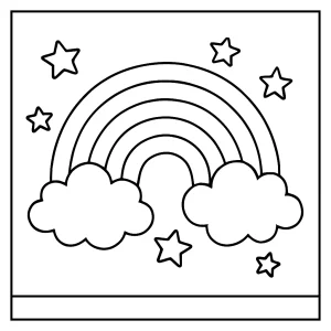 Rainbow coloring page for kids with clouds, printable and free to download