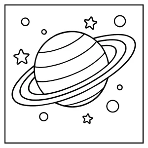 Saturn rings coloring page with detailed planet and rings illustration for kids to color