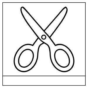 Scissors coloring page for kids to print and color, featuring a simple outline of scissors.