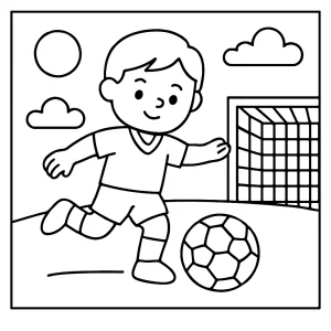 Soccer match coloring page for free, featuring players in action on the field