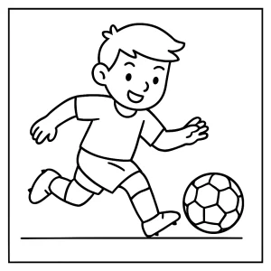 Soccer player coloring page showing an athlete kicking a ball, free printable for kids