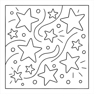 Twinkling stars coloring page with various star shapes to print and color for free