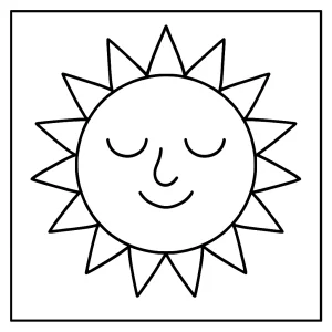 Smiling sun coloring page for kids, free printable coloring page with cheerful sun illustration
