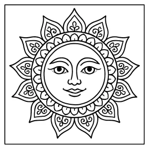 Sun mandala coloring page – free printable coloring sheet featuring a radiant sun design for kids and adults