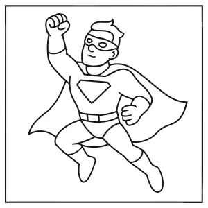 Free superhero coloring page featuring a dynamic hero in action, printable for kids to enjoy coloring.
