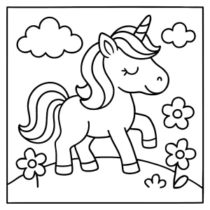 Unicorn coloring page for kids to print and color, featuring a magical unicorn with a flowing mane.