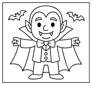 Vampire coloring page with a friendly monster, printable and free