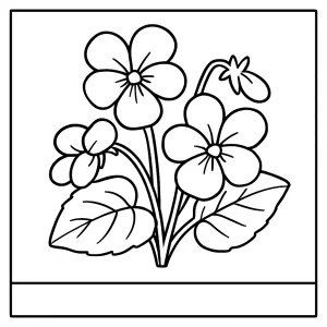 Violet flower coloring page featuring a detailed blossom and leaves for free printing and coloring