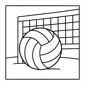 Volleyball coloring page showing a volleyball and net, printable for kids