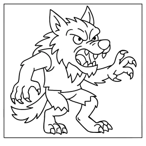 Werewolf coloring page for free printable fun featuring a werewolf howling at the moon