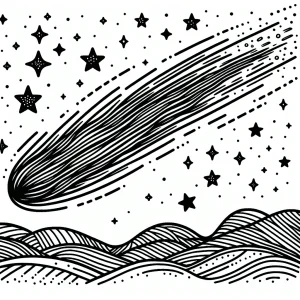 Comet streaking across a starry night sky coloring page