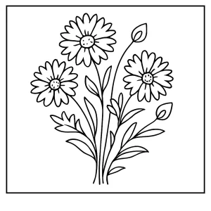 Whimsical cornflower bouquet printable coloring page for free