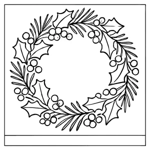 Christmas wreath with pine, holly, and berries coloring page for kids to print and color