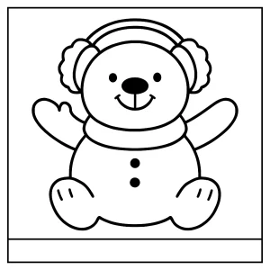 Jolly snow-bear with earmuffs coloring page for kids to print and color