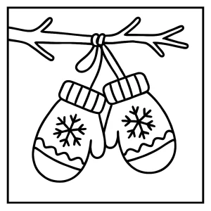 Mittens hanging from a branch coloring page for free printable fun