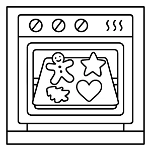 Holiday cookies baking in the oven coloring page for free printable activity for kids