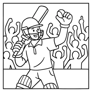 Cricket athlete with cheering crowd coloring page – free printable for kids