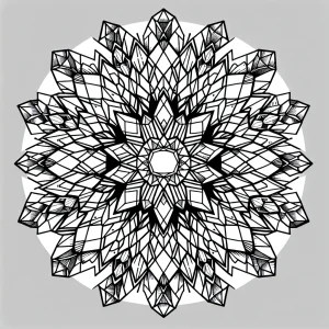 Crystal gemstone mandala with radiating facets coloring page