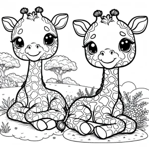 Cute baby giraffe with big eyes coloring page