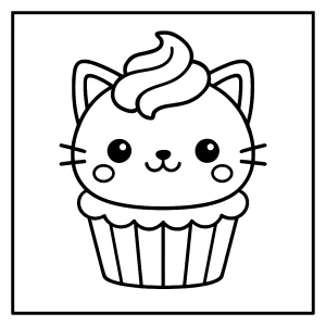 Kawaii cupcake cat hybrid coloring page – free printable coloring sheet for kids