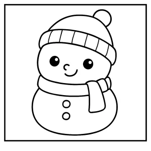 Cute kawaii snowman with hat coloring page for free printable fun