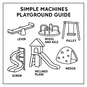 Educational simple machines playground guide coloring page for free printable use