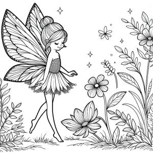 Fairy with sparkling wings standing in a garden
