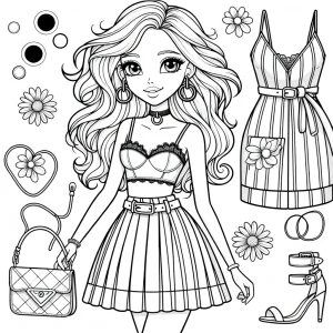 Fashion girl wearing a stylish outfit for coloring