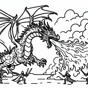 Fire-breathing dragon battling with flames