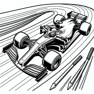 Formula 1 race car speeding on a track coloring page