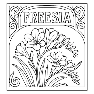 Art Nouveau Freesia Poster coloring page with elegant flowers and intricate designs for free printable fun