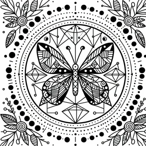 Geometric butterfly wings forming a circular pattern for coloring