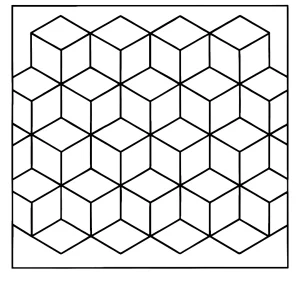 3D hexagon cube tessellation coloring page with geometric shapes for free printable fun