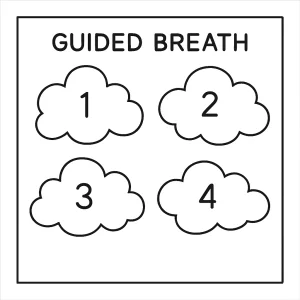 Guided breath cloud shapes coloring page with numbered clouds for inhale and exhale coloring activity