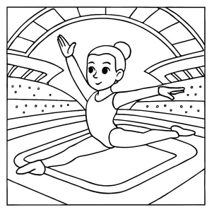 Futuristic gymnastics athlete in stadium coloring page, free printable for kids