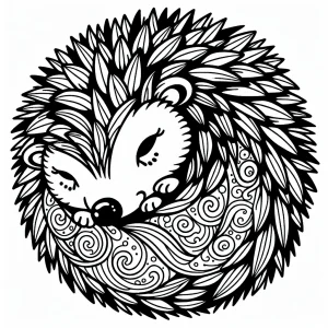 A hedgehog curled into a ball, ready to be colored