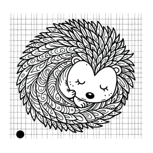 Outline drawing of a hedgehog curled into a ball for coloring.