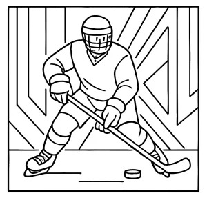 Ice hockey athlete under neon lights coloring page, free printable for kids and sports fans