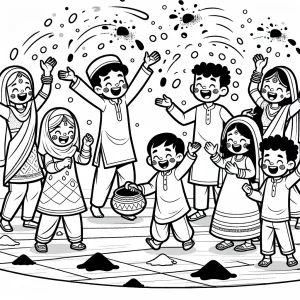 Children throwing colored powders during Holi festival