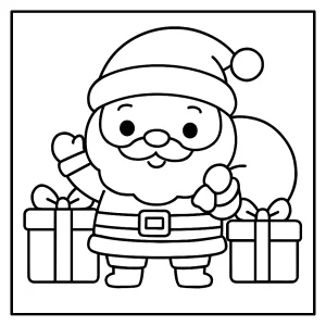 Kawaii Santa Claus with gifts coloring page for free printable fun