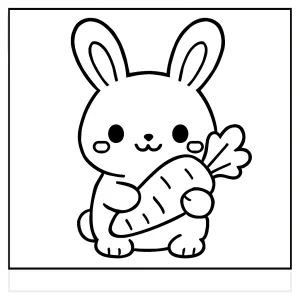 Kawaii bunny holding a carrot coloring page, printable for kids